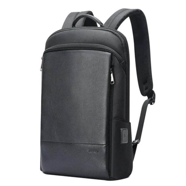 Bopai First-Layer Cowhide Laptop Backpack Waterproof For Business Commute sleek black leather 14-inch laptop compartment, water-resistant business backpack