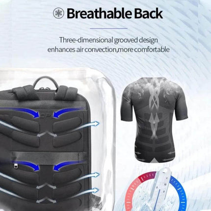 Bopai First-Layer Cowhide Laptop Backpack Waterproof For Business Commute breathable back with three-dimensional grooved design for airflow