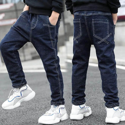 Boys Velvet Jeans 3 Months For Everyday Comfort Wear - navy velvet-look jeans silhouette for 3-month-old casual playtime and outings