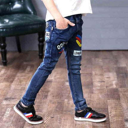 Boys Velvet Jeans 3 Months For Everyday Comfort Wear - soft velvet baby jeans with patches, slim jeans-style silhouette for daily play and outings