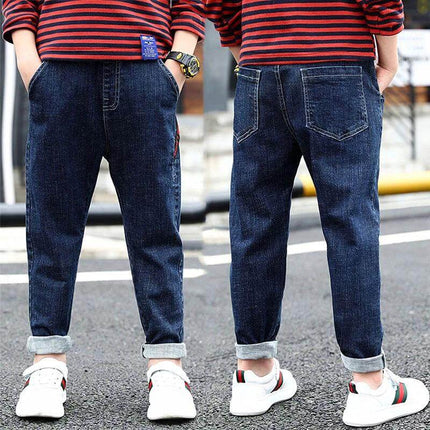 Boys Velvet Jeans 3 Months For Everyday Comfort Wear - soft velvet jeans-style pants for baby boy, front and back view, casual daily outfit