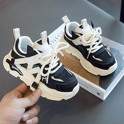 Boys' Fashion Simple Hollow Mesh Sneakers Beige Everyday breathable microfiber mesh sneakers with Velcro and laces for school and play