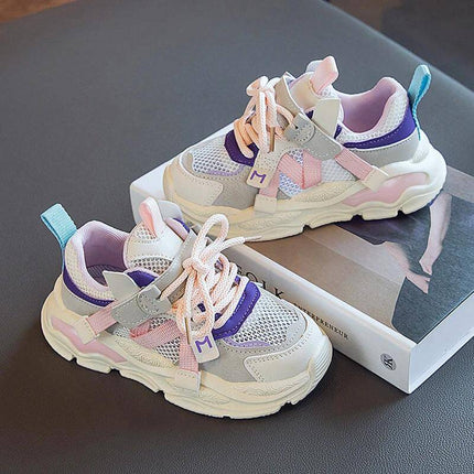 Boys' Fashion Simple Hollow Mesh Sneakers Beige Everyday breathable microfiber mesh Velcro kids school casual sneakers