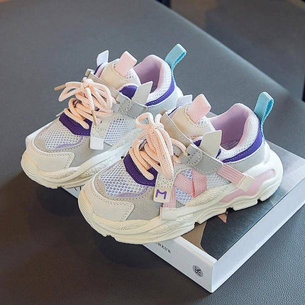Boys' Fashion Simple Hollow Mesh Sneakers Beige Everyday breathable microfiber mesh sneakers with Velcro and lace detail for active kids