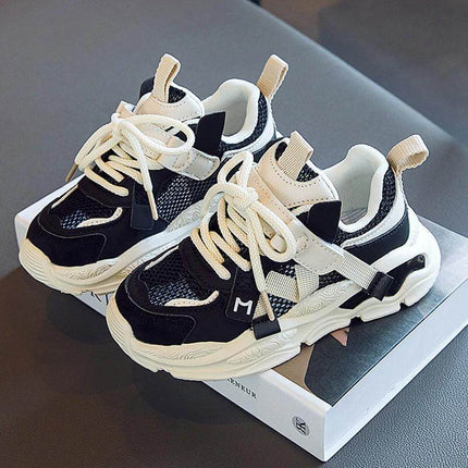 Boys' Fashion Simple Hollow Mesh Sneakers Beige Everyday - beige boys sneakers with breathable mesh, Velcro strap and laces for school and play