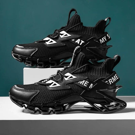 Boys Basketball Blade Sneakers Black Everyday Wear - black flying weave upper, rubber sole, breathable kids sports shoes for school and play