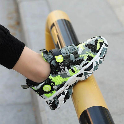 Boys Breathable Mesh Sneakers For Everyday Play Black - black/green camo mesh sneaker with rubber sole for school and playground