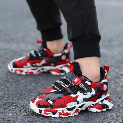 Boys Breathable Mesh Sneakers For Everyday Play Black - lightweight ventilated black sneaker with red camo accents for school and playground