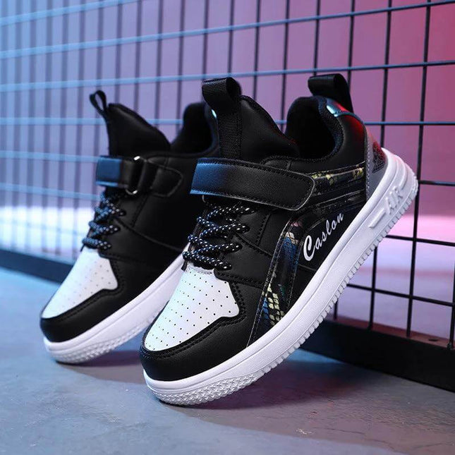 Boys Sneakers Breathable For School And Play Everyday black white synthetic leather Velcro casual kids sneakers