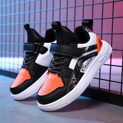 Boys Sneakers Breathable For School And Play Everyday lightweight Velcro black white orange youth shoe