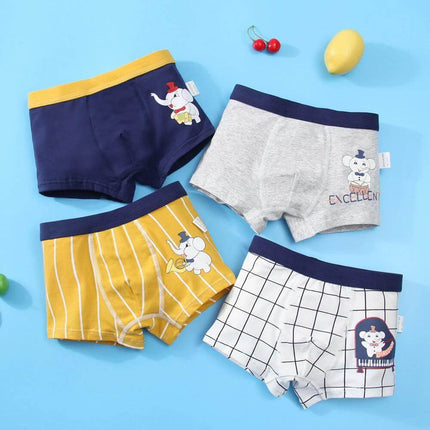 Boys Cartoon Cotton Boxer Shorts With Dinosaur Print - 4-pack 100% cotton breathable elastic waistband everyday boys underwear