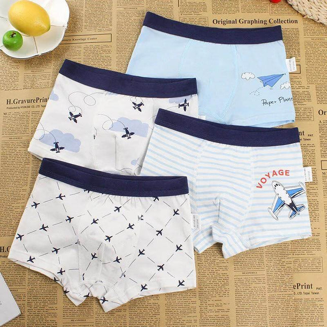 Boys Cartoon Cotton Boxer Shorts With Dinosaur Print - pack of 4 breathable 100% cotton kids boxer shorts with elastic waistband and playful prints