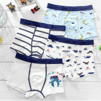 Boys Cartoon Cotton Boxer Shorts With Dinosaur Print - pack of 4 breathable 100% cotton kids boxer shorts with dinosaur and stripe designs