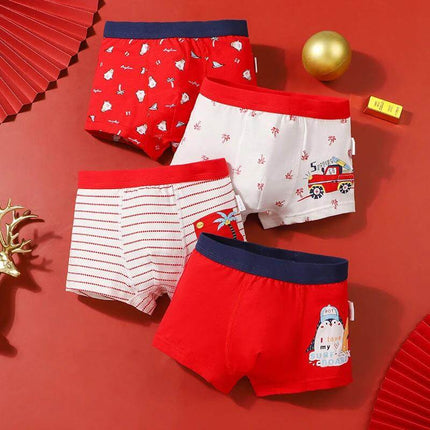 Boys Cartoon Cotton Boxer Shorts With Dinosaur Print - pack of 4 soft 100% cotton breathable boxer briefs with playful dinosaur and vehicle prints