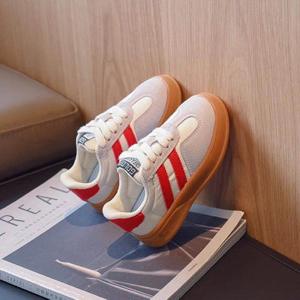 Boys' Casual Sneakers Rose Red for Everyday School Days - PU upper, rubber sole, front lace-up for secure fit