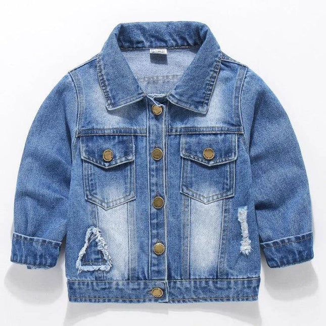 Children's Denim Jacket Patch Long Sleeve 3 To 8 Years - boys blue soft-treated denim jacket with patch accents and button front
