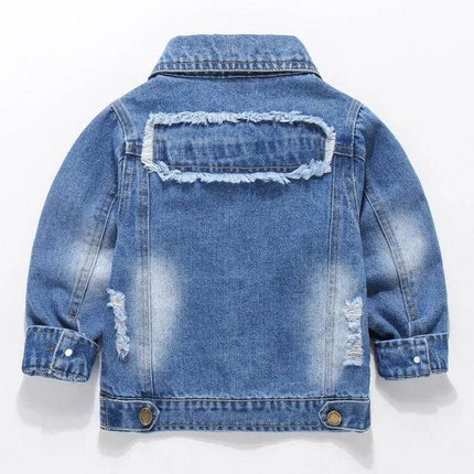 Children's Denim Jacket Patch Long Sleeve 3 To 8 Years - boys distressed back patch denim jacket, long sleeve spring/autumn layer