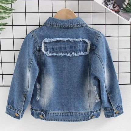 Children's Denim Jacket Patch Long Sleeve 3 To 8 Years - boys' soft-treated denim jacket with back patch, long sleeves for spring and autumn