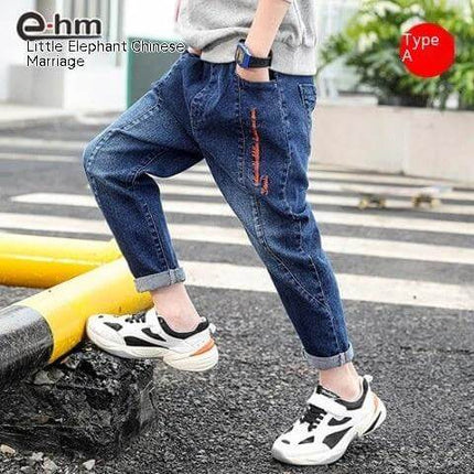 Boys' Denim Trousers With Letter Pattern For Everyday Wear - lightweight polyvinyl alcohol fiber denim for active school kids, sizes 110–150 cm
