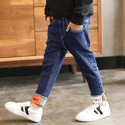 Boys' Denim Trousers With Letter Pattern For Everyday Wear - lightweight polyvinyl denim trousers for active school days, sizes 110–150 cm