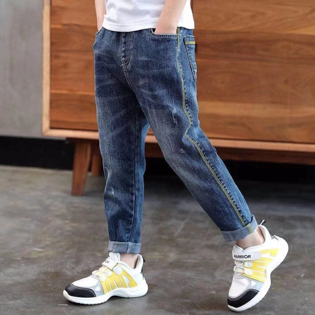 Boys' Denim Trousers With Letter Pattern For Everyday Wear - lightweight polyvinyl denim for active school days, sizes 110–150 cm