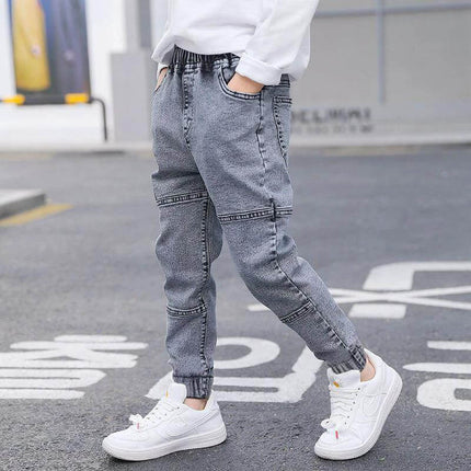 Boys' Jeans Korean Style For Everyday Play And Comfort - grey denim jogger jeans for active kids with elastic cuffs