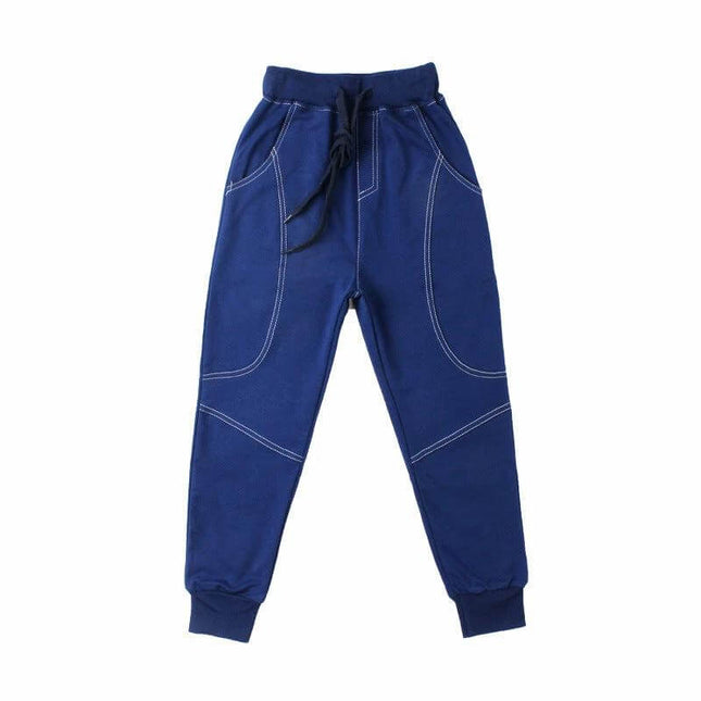 Alt Tag: Boys' Sports Trousers Korean Style For Casual Everyday Wear - navy blue full-length jogger pants with drawstring and cuffed ankles