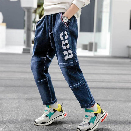 Boys Velvet Jeans Light Blue For Everyday Winter Wear - light blue velvet finish jeans for boys with casual denim silhouette, pockets and sporty sneakers