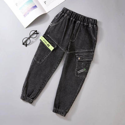 Boys Velvet Jeans Light Blue For Everyday Winter Wear - light blue velvet-finish boys jeans styled with pockets and elastic cuffs for casual winter outfits