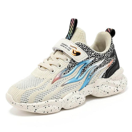 Boys Mesh Sneakers Anti Slip Sole For Everyday Play - breathable textile + TPU upper, speckled anti-slip rubber outsole for school and playground