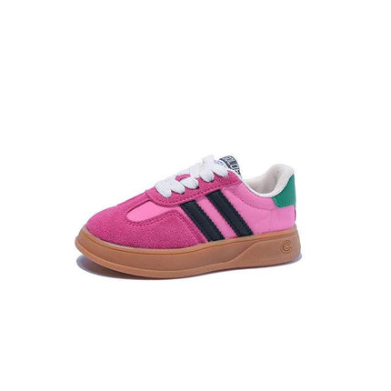 Boys' Casual Sneakers Rose Red for Everyday School Days - rose red PU upper, rubber sole, lace-up fit for school and playground