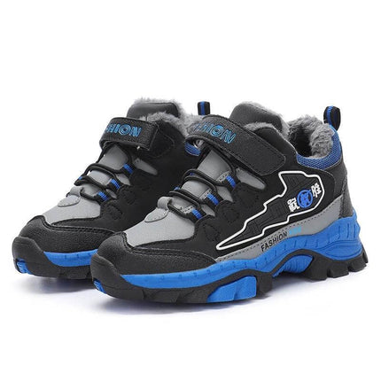 Boys Tide Running Sneakers Black Red For Everyday Play - black and blue synthetic leather kids sneaker with Velcro strap for active play