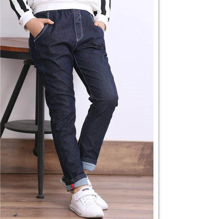 Boys Jeans Fleece-Lined For Winter Everyday Casual Wear - dark denim fleece-lined jeans for active kids aged 3–8, cotton denim, casual winter warmth