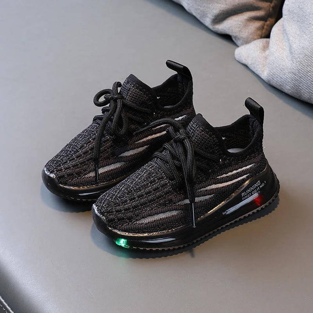 Breathable Knit Light-Up Sneakers For Kids black breathable knit toddler sneakers with light-up sole for ages 1–6