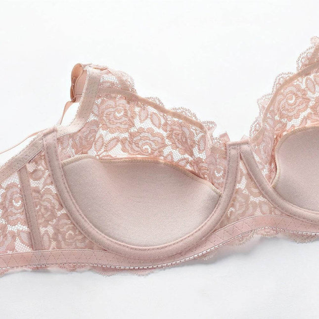 Lace Bra Breathable for Everyday Wear and Comfort Fit in soft blush lace with light lining, underwire support and breathable acrylic fabric