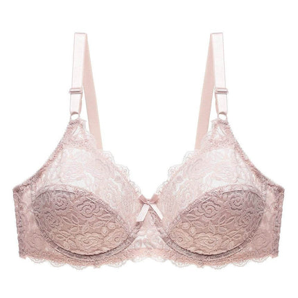 Lace Bra Breathable for Everyday Wear and Comfort Fit - light pink lace bra with breathable lining, delicate scalloped edges and adjustable straps