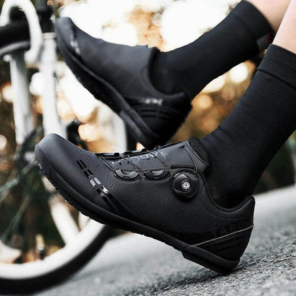 Breathable Cycling Shoes For Men Everyday Road Riding - black ventilated road cycling shoes with elastic band and nylon outsole