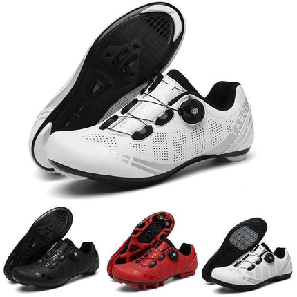 Breathable Cycling Shoes For Men Everyday Road Riding - white ventilated road cycling shoes with elastic band closure and nylon outsole