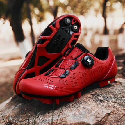 Breathable Cycling Shoes For Men Everyday Road Riding in red with ventilated upper, elastic band closure and nylon outsole for pedal stability