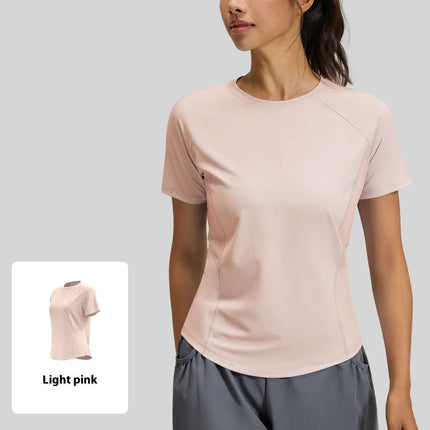 Breathable Women's Running Short Sleeve Tee For Daily Workouts - light pink breathable quick-dry women's running shirt for gym, cycling, casual sports