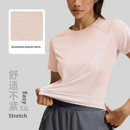 Breathable Women's Running Short Sleeve Tee For Daily Workouts - lightweight breathable pink short-sleeve running shirt for women, quick-dry stretch fabric