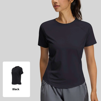 Breathable Women's Running Short Sleeve Tee For Daily Workouts - black lightweight moisture-wicking short sleeve top for women