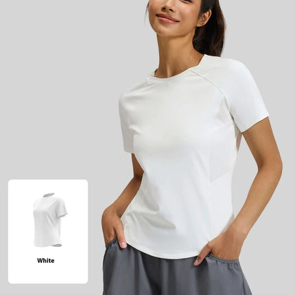 Breathable Women's Running Short Sleeve Tee For Daily Workouts - white lightweight breathable quick-dry top for women