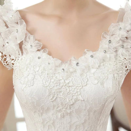 Bridal Gauze Dress With Lace Shoulder Detail For Wedding Day featuring floral lace bodice and embellished sheer shoulder accents