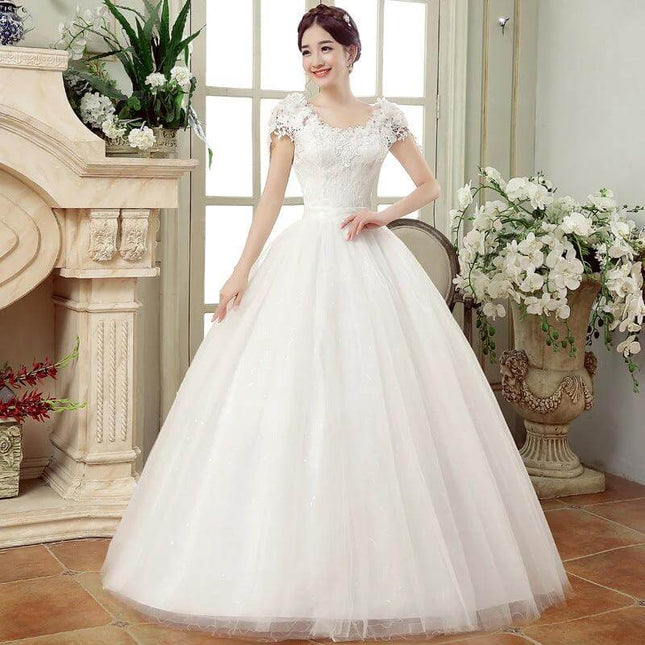 Bridal Gauze Dress With Lace Shoulder Detail For Wedding Day, airy gauze ball gown with delicate lace shoulders and soft drape