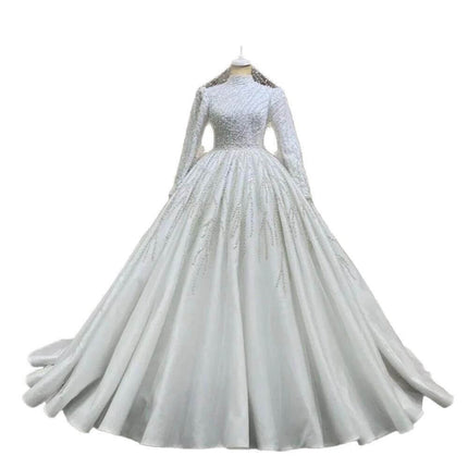 Bride Owner White Wedding Pettiskirt for Bridal Look – long-sleeve high-waist polyester bridal gown with elegant full skirt for ceremonies and photos