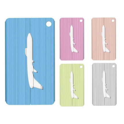 Brushed Aluminum Luggage Tag For Boarding Pass 7.5x4.5 cm - colorful airplane cutout tags with stainless steel ring and waterproof info card