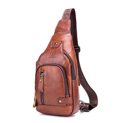 Buff Captain Cowhide Messenger Bag For Everyday Outdoor Use, compact brown cowhide sling bag with zipper pockets