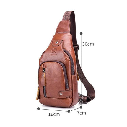 Buff Captain Cowhide Messenger Bag For Everyday Outdoor Use compact brown cowhide sling bag 30x16x7cm, zip pockets for phone wallet keys tablet