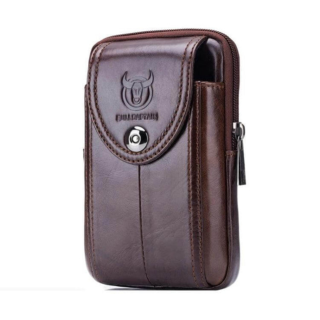 Bull Captain Leather Waist Bag For Men, Brown, Everyday Errands - compact cowhide leather waist bag with magnetic buckle for phone keys documents